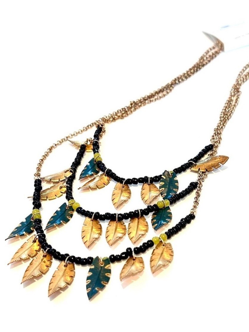 COLDWATER CREEK Layered Gold Teal Leaf & Semi-precious Layered Necklace NWT